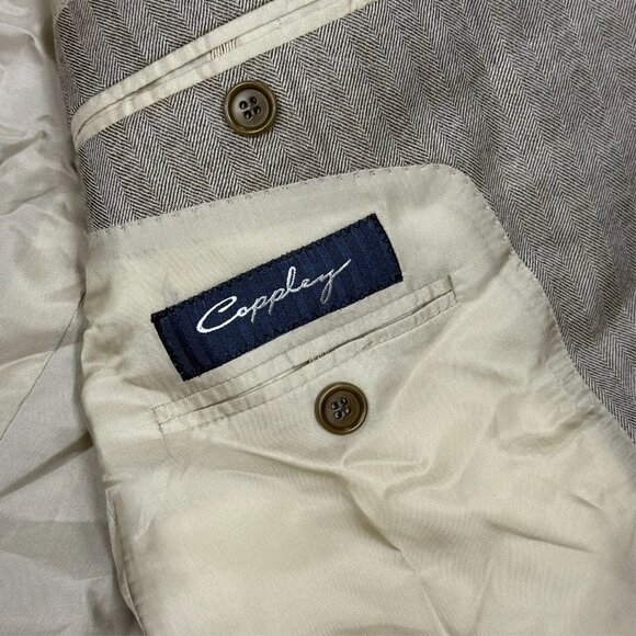 Coppley Wool Silk Blazer Herringbone Sportcoat Beige Bocelli 42R - Picture 7 of 8